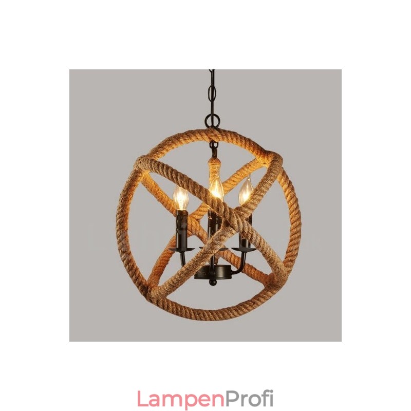 Country Hanfseil 3-flammige Vintage Pendelleuchte