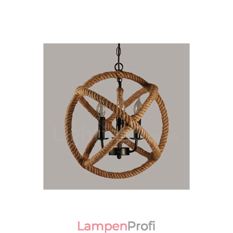 Country Hanfseil 3-flammige Vintage Pendelleuchte