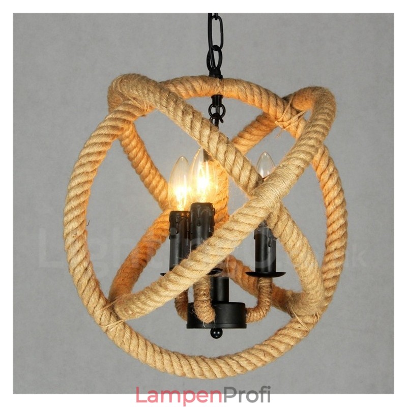 Country Hanfseil 3-flammige Vintage Pendelleuchte