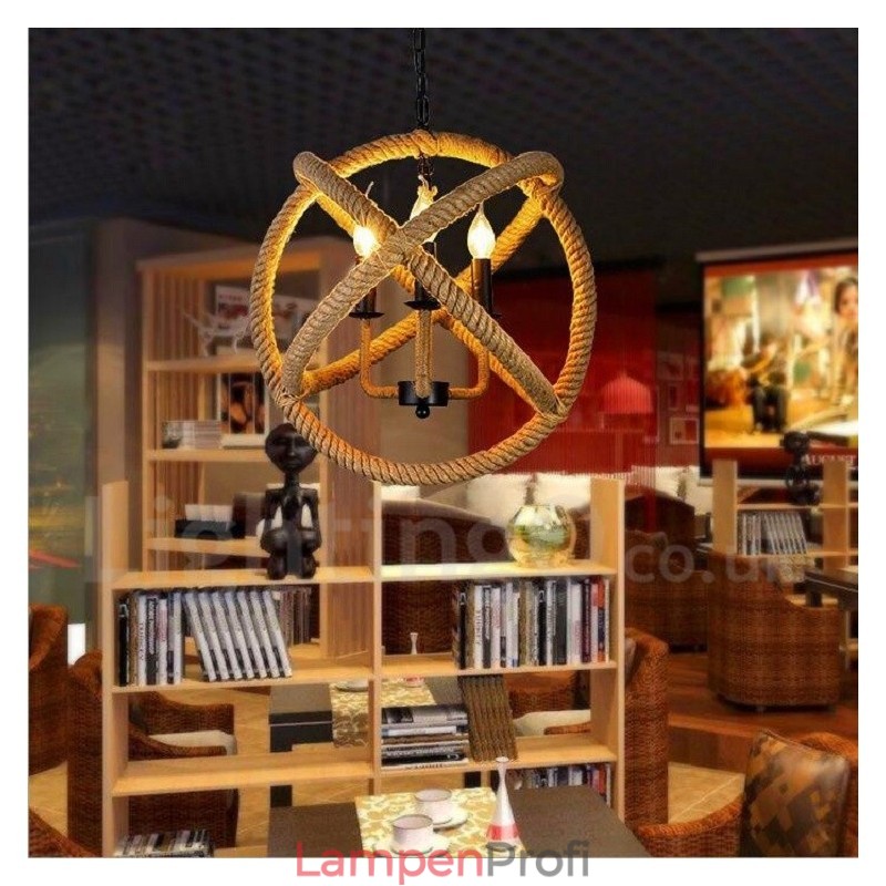 Country Hanfseil 3-flammige Vintage Pendelleuchte