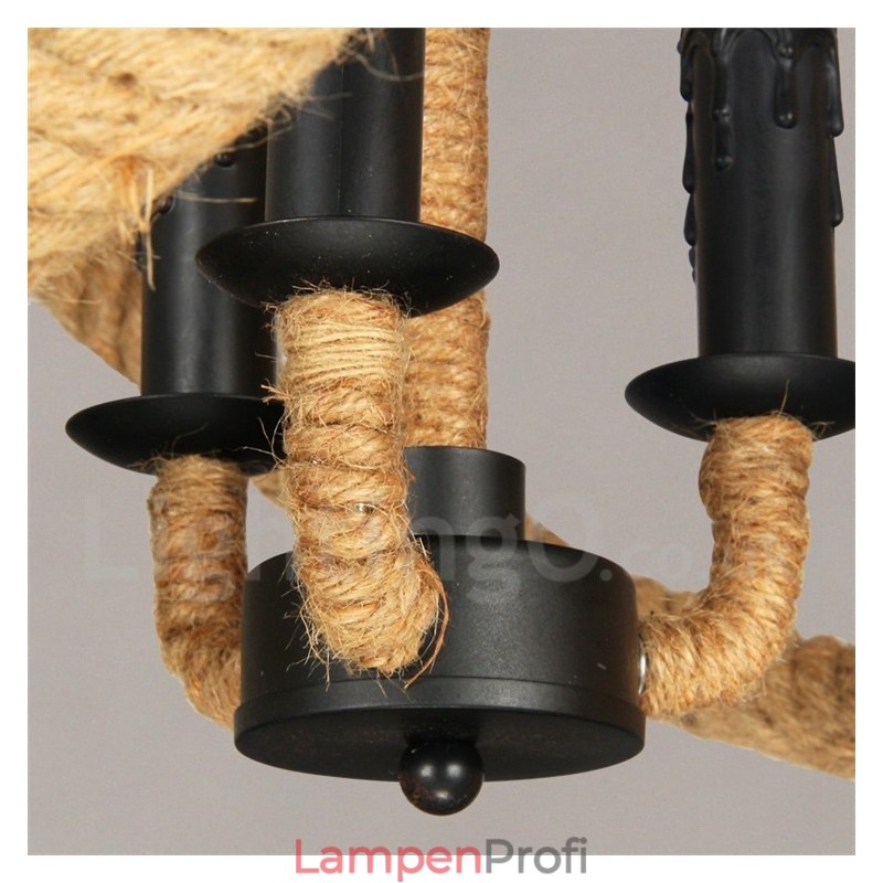 Country Hanfseil 3-flammige Vintage Pendelleuchte