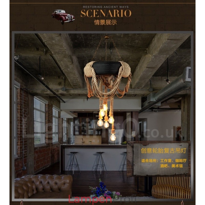 Country Vintage Pendelleuchte mit 6 Lichtern