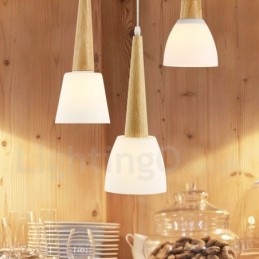 Rustikale Lodge-Pendelleuchte aus Holz mit Glasschirm