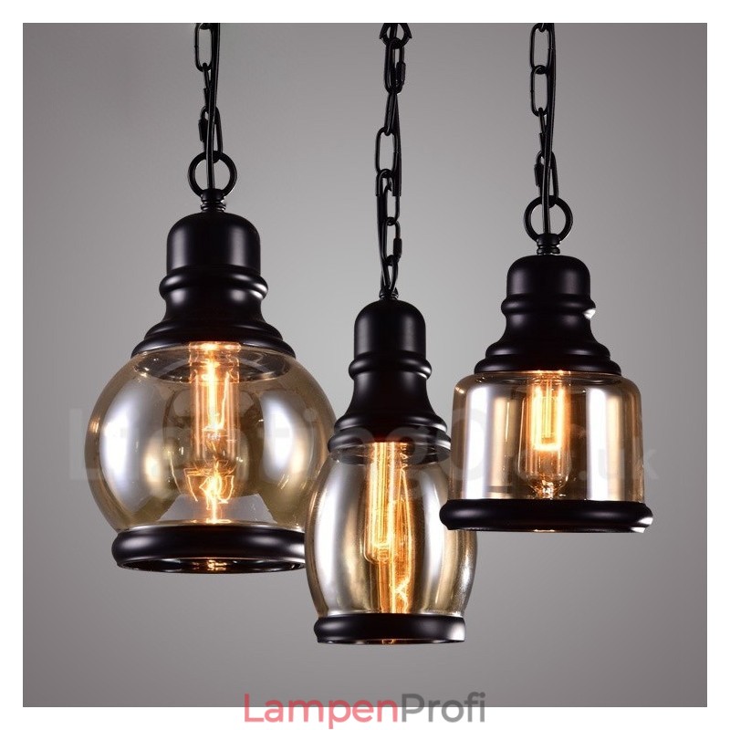 Retro Vintage Pendelleuchte mit Glasschirm Lampe