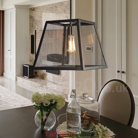 Vintage Pendelleuchte aus Metall mit Glasschirm