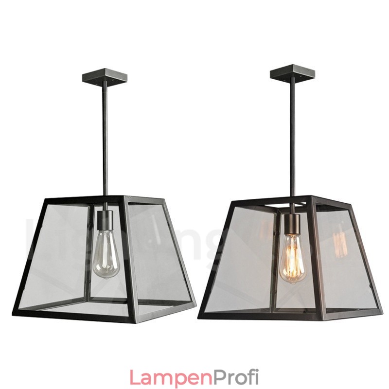 Vintage Pendelleuchte aus Metall mit Glasschirm