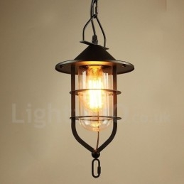 Vintage Pendelleuchte aus Metall mit Glasschirm