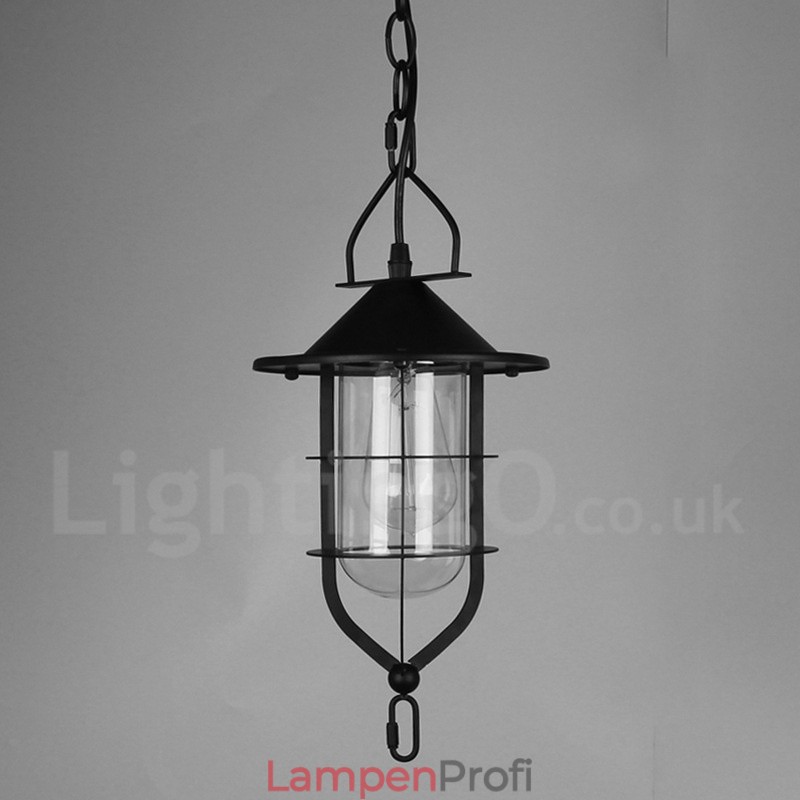 Vintage Pendelleuchte aus Metall mit Glasschirm