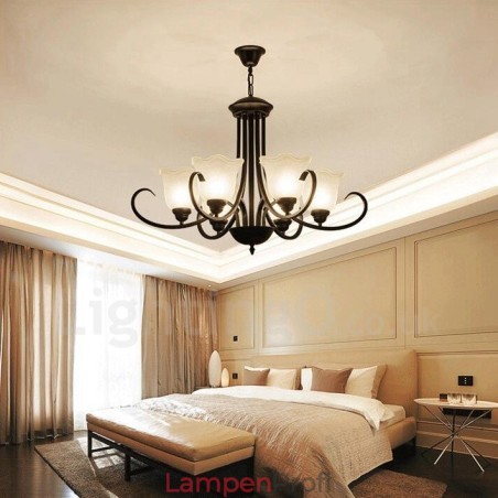 Rustikaler, integrierter Kronleuchter aus Metall mit 6 Lichtern im Lodge-Stil