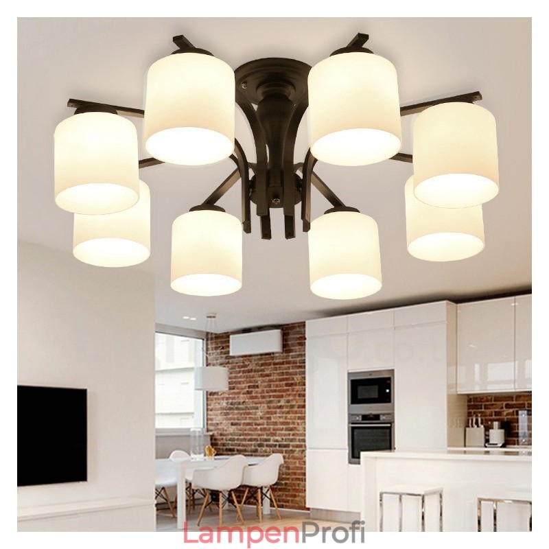 8-flammiger integrierter Kronleuchter aus Metall mit Glasschirm