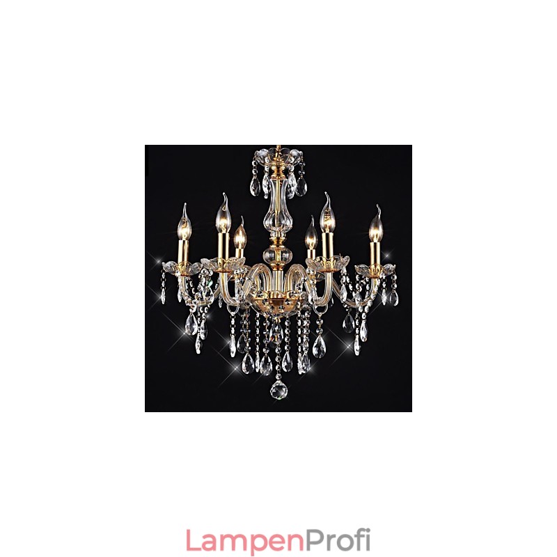 Kronleuchter 6 Lichter Golden Vintage in Kristall Funktion