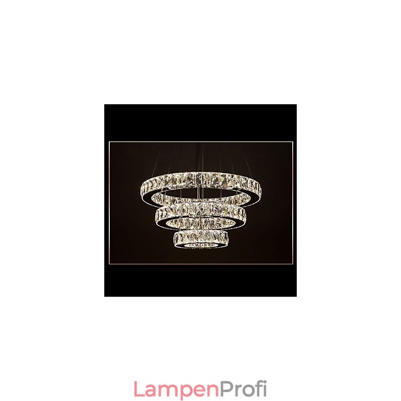 Pendelleuchte Moderne Beleuchtung Warmweiß Drei Ringe D204060 Transparent K9 Große Kristall Deckenleuchten