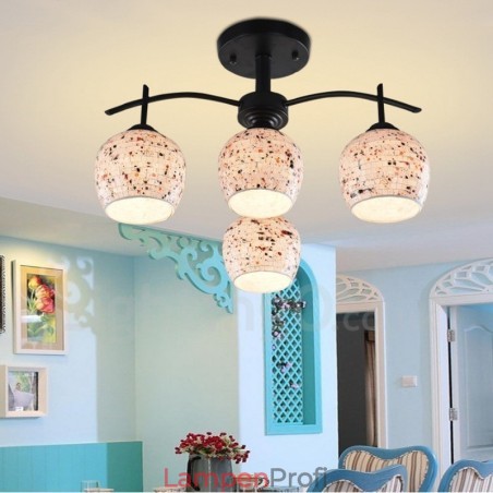 Integrierter Kronleuchter im mediterranen Stil mit 4 Lichtern und Glasschirm Integrierter Kronleuchter im mediterranen Stil mit 4 Lichtern und Glasschirm