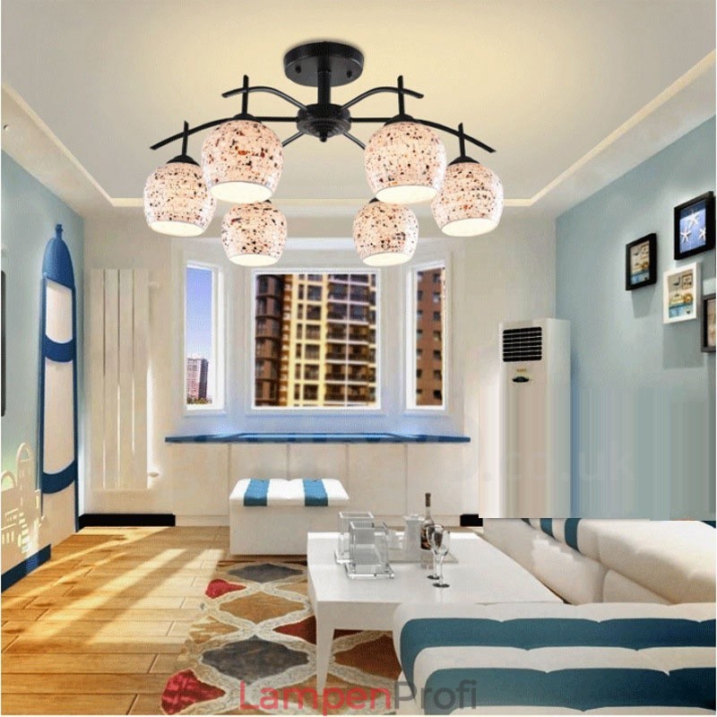 Integrierter Kronleuchter im mediterranen Stil mit 6 Lichtern und Glasschirm