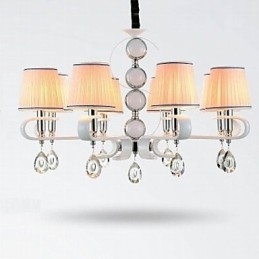 Stoff Kronleuchter 8 Licht High Grade Lampe Weiß Jade Silber Ring