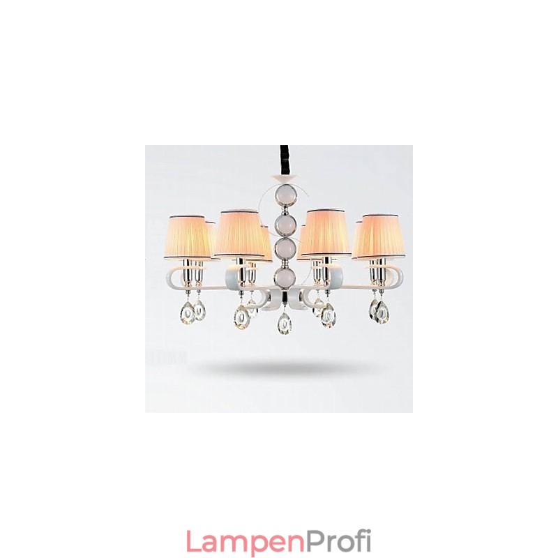 Stoff Kronleuchter 8 Licht High Grade Lampe Weiß Jade Silber Ring
