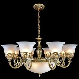Bronze Kronleuchter Elf Lichter Moire Glas Europäischen Retro