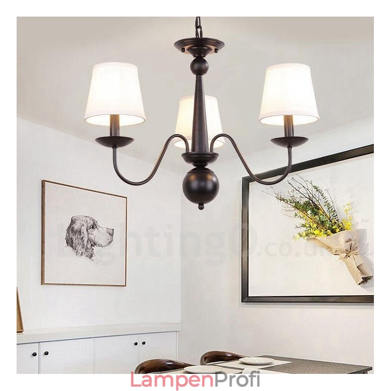 Rustikaler, integrierter Kronleuchter aus Metall mit 3 Lichtern und Stoffschirm