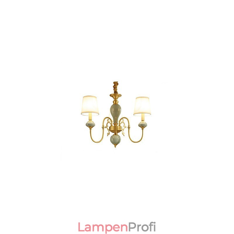 Traditionelles, klassisches Landhaus-Messing-Element für einen Kronleuchter aus Metall im Mini-Stil mit 3 Glühbirnen