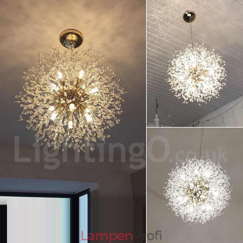 Feuerwerk Globus Löwenzahn Chrom Feature Kristall Metall Kronleuchter