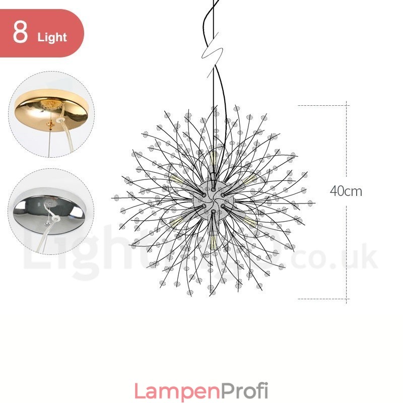 Feuerwerk Globus Löwenzahn Chrom Feature Kristall Metall Kronleuchter