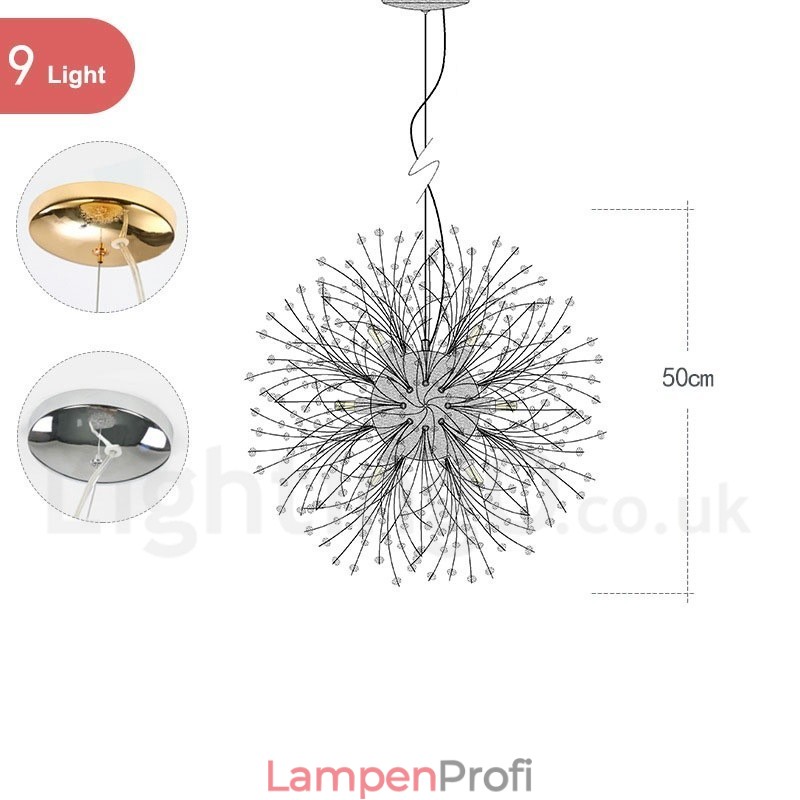 Feuerwerk Globus Löwenzahn Chrom Feature Kristall Metall Kronleuchter