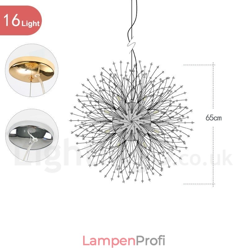 Feuerwerk Globus Löwenzahn Chrom Feature Kristall Metall Kronleuchter