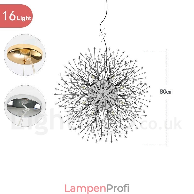 Feuerwerk Globus Löwenzahn Chrom Feature Kristall Metall Kronleuchter