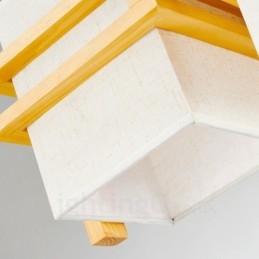 1-flammige Hängeleuchte aus Holz im Retro-Vintage-Stil mit Stoffschirm