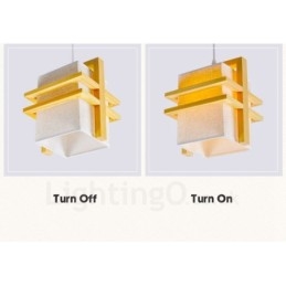 1-flammige Hängeleuchte aus Holz im Retro-Vintage-Stil mit Stoffschirm