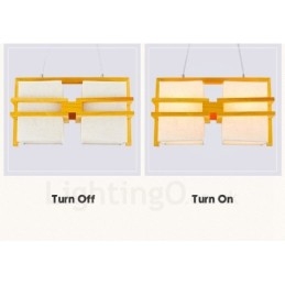 2-flammige Hängeleuchte aus Holz im Retro-Vintage-Stil mit Stoffschirm