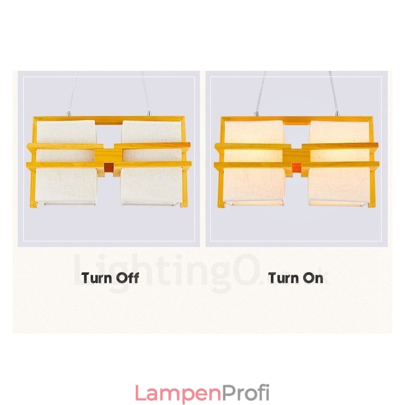 2-flammige Hängeleuchte aus Holz im Retro-Vintage-Stil mit Stoffschirm