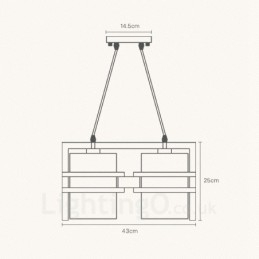 2-flammige Hängeleuchte aus Holz im Retro-Vintage-Stil mit Stoffschirm