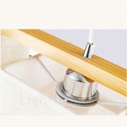 2-flammige Hängeleuchte aus Holz im Retro-Vintage-Stil mit Stoffschirm