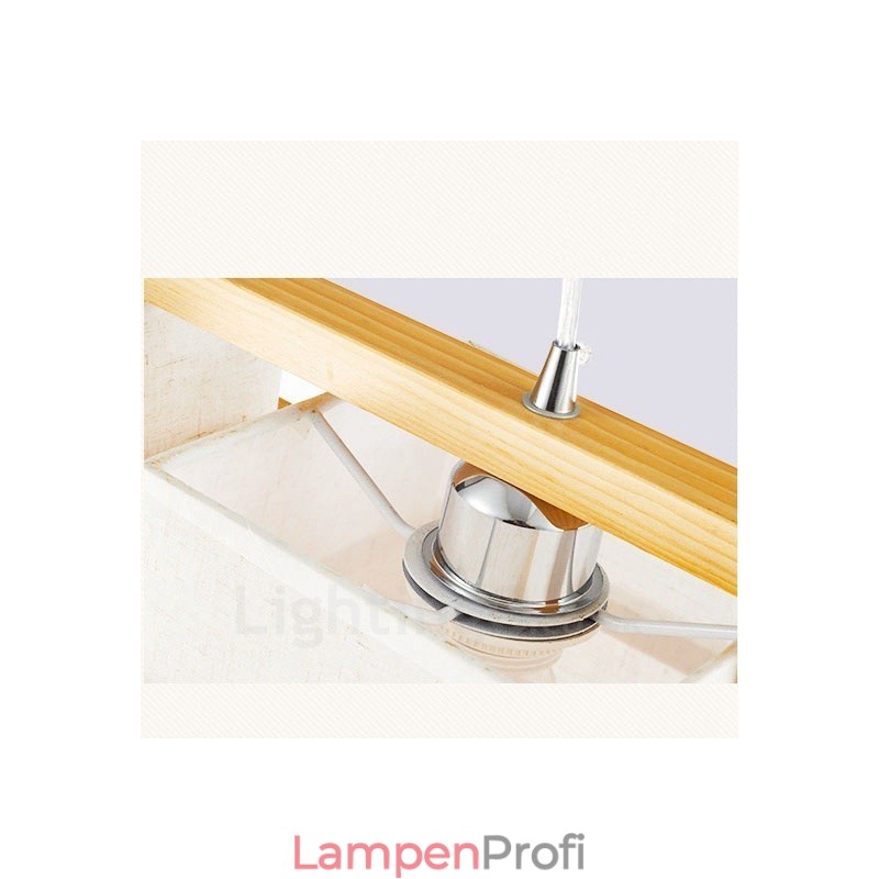 2-flammige Hängeleuchte aus Holz im Retro-Vintage-Stil mit Stoffschirm