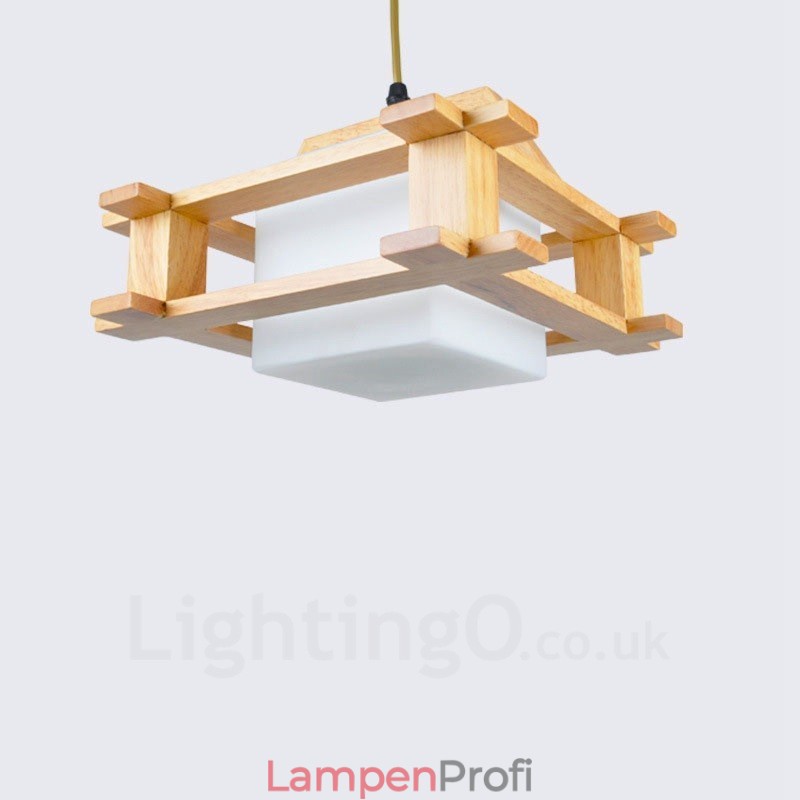 1 Licht Holz Moderne zeitgenössische Pendelleuchte im nordischen Stil mit Glasschirm