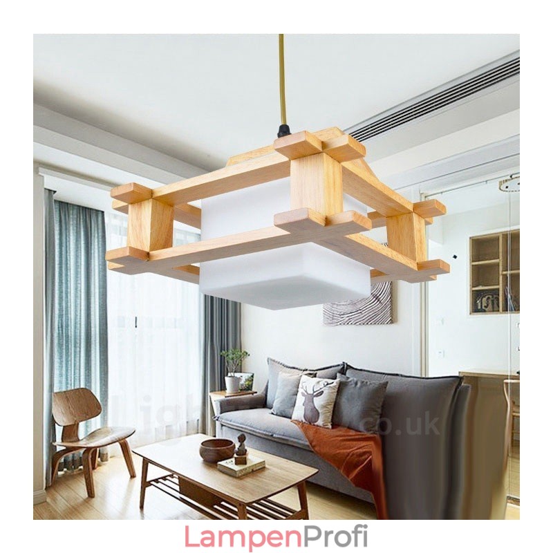 1 Licht Holz Moderne zeitgenössische Pendelleuchte im nordischen Stil mit Glasschirm