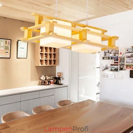 2-flammige Pendelleuchte aus Holz, modern und im nordischen Stil, mit Glasschirm 2-flammige Pendelleuchte aus Holz, modern und im nordischen Stil, mit Glasschirm