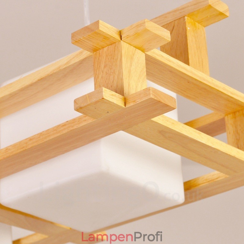 2-flammige Pendelleuchte aus Holz, modern und im nordischen Stil, mit Glasschirm