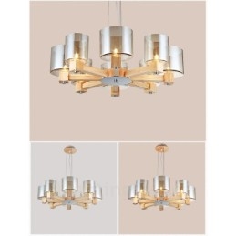 8-flammige Pendelleuchte aus Holz, modern und im nordischen Stil, mit Glasschirm