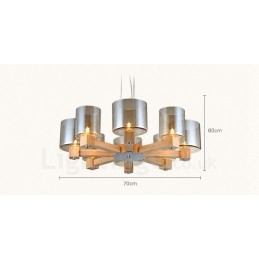 8-flammige Pendelleuchte aus Holz, modern und im nordischen Stil, mit Glasschirm