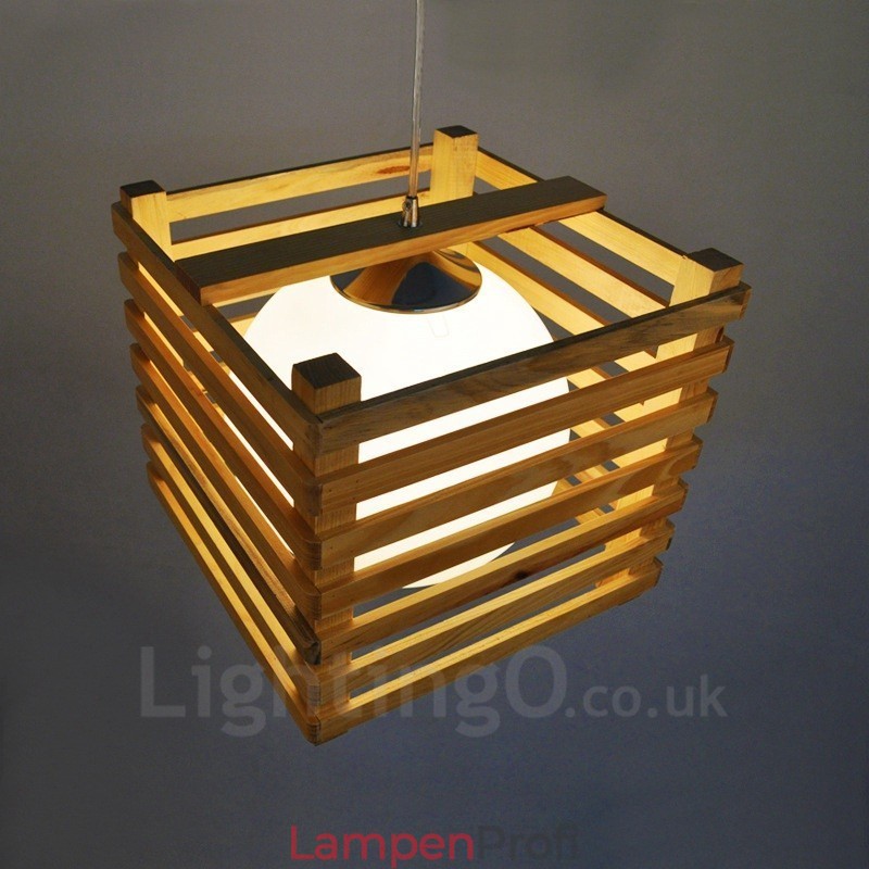 1 Licht Holz Moderne zeitgenössische Pendelleuchte im nordischen Stil mit Glasschirm