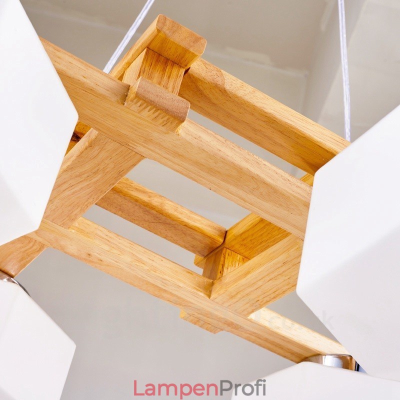 4-flammige Pendelleuchte aus Holz, modern und im nordischen Stil, mit Glasschirm