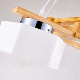 4-flammige Pendelleuchte aus Holz, modern und im nordischen Stil, mit Glasschirm