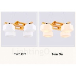 4-flammige Pendelleuchte aus Holz, modern und im nordischen Stil, mit Glasschirm