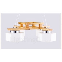 4-flammige Pendelleuchte aus Holz, modern und im nordischen Stil, mit Glasschirm