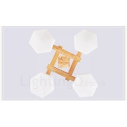 4-flammige Pendelleuchte aus Holz, modern und im nordischen Stil, mit Glasschirm