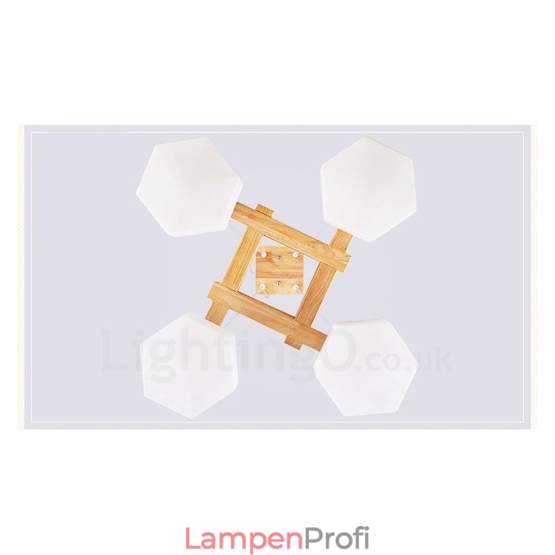 4-flammige Pendelleuchte aus Holz, modern und im nordischen Stil, mit Glasschirm
