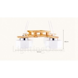 4-flammige Pendelleuchte aus Holz, modern und im nordischen Stil, mit Glasschirm