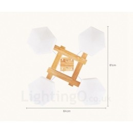 4-flammige Pendelleuchte aus Holz, modern und im nordischen Stil, mit Glasschirm